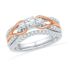 Sterling Silver and Rose Gold Diamond Engagement Ring Set-SHRB018331-SS - Jewelry by Johan