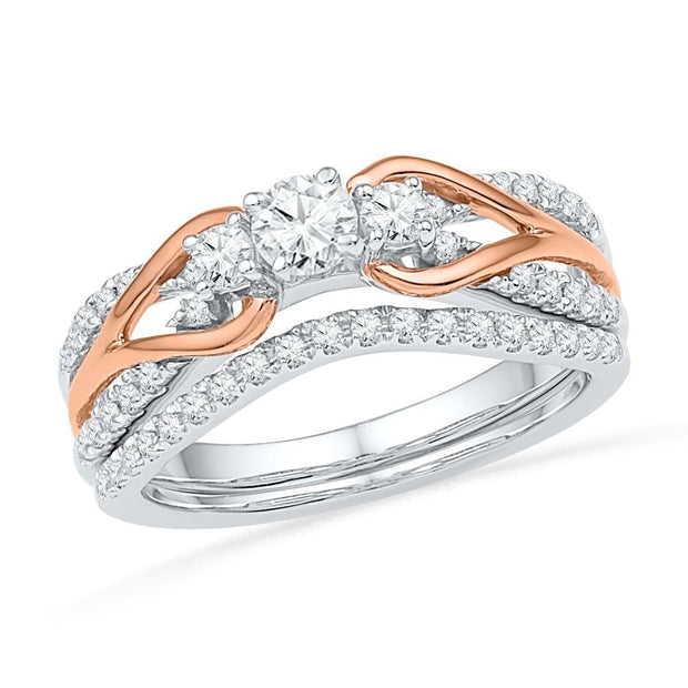 Sterling Silver and Rose Gold Diamond Engagement Ring Set-SHRB018331-SS - Jewelry by Johan