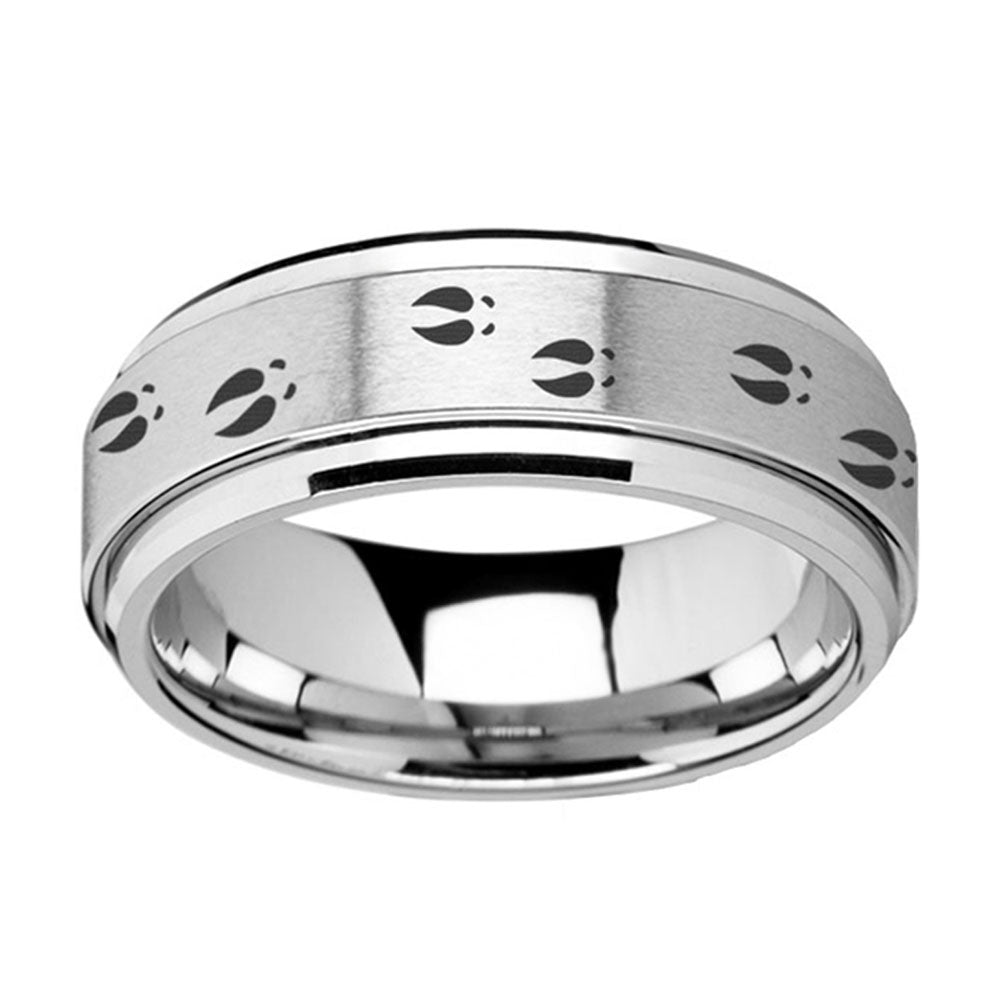 Spinner Ring With Deer Tracks Engraving In Tungsten Band, Size 7.25-RS9319 - Jewelry by Johan