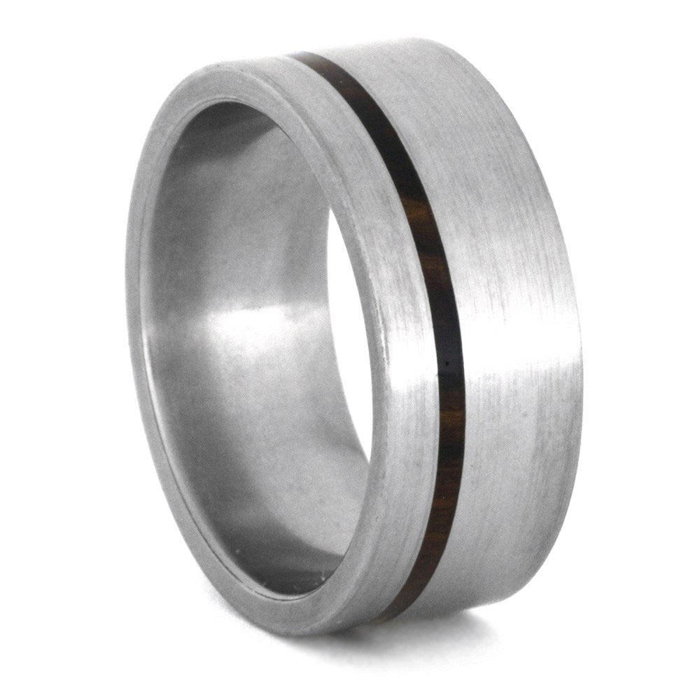 Thin Wood Ring in Brushed Titanium Band