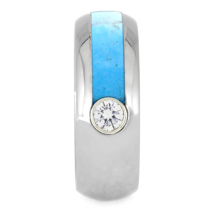 Mens Asymmetrical Turquoise Ring With Moissanite, Titanium-3478 - Jewelry by Johan