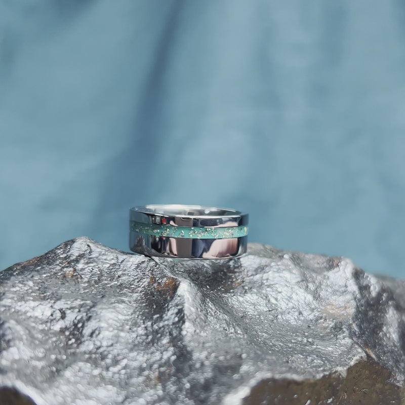 Black Stardust In Simple Titanium Band, Meteorite Ring