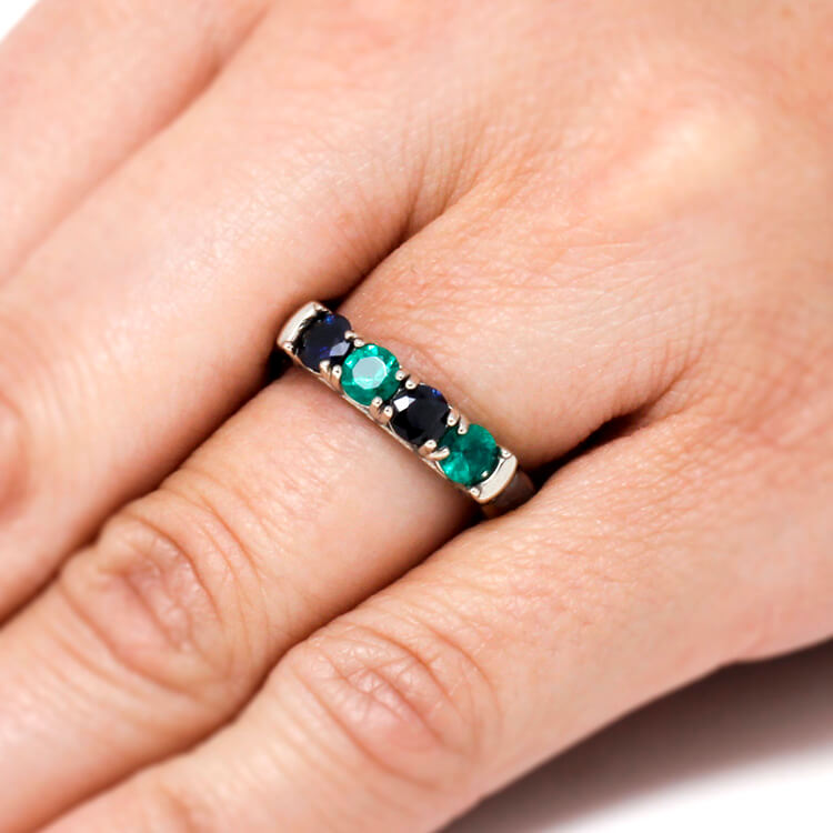 Four Stone Birthstone Ring, White Gold Ring With Meteorite-3652 - Jewelry by Johan