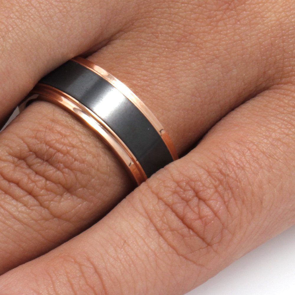 Elysium Ring with 14k Rose Gold Edges-EBMRIRG8 - Jewelry by Johan
