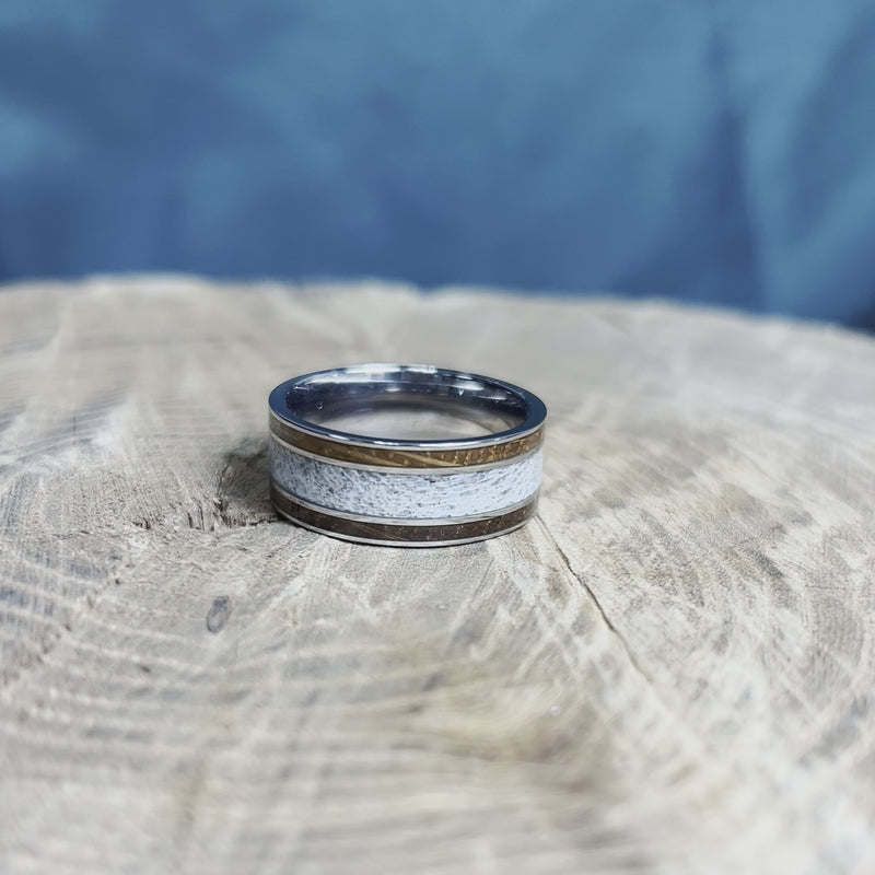 Whiskey Barrel Wood and Antler Men's Wedding Band
