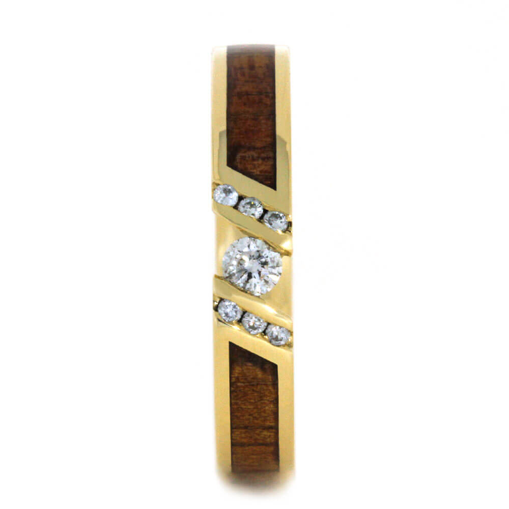 Unique Diamond Engagement Ring With Koa Wood, Yellow Gold Ring-3595 - Jewelry by Johan