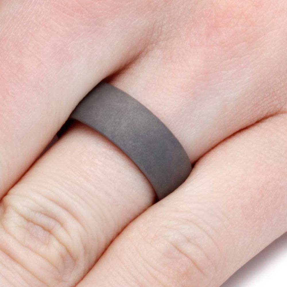 8mm Tulipwood Ring With Sandblasted Titanium Overlay, In Stock-SIG3000 - Jewelry by Johan