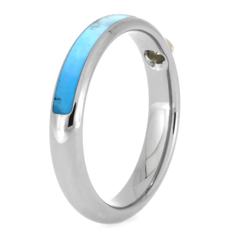 Womens Moissanite Wedding Band With Turquoise And Titanium-3479 - Jewelry by Johan