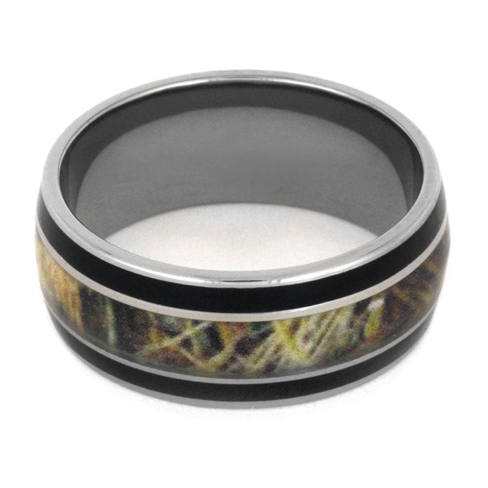 Titanium Wedding Band With Black Enamel And Camo Ring-3147 - Jewelry by Johan