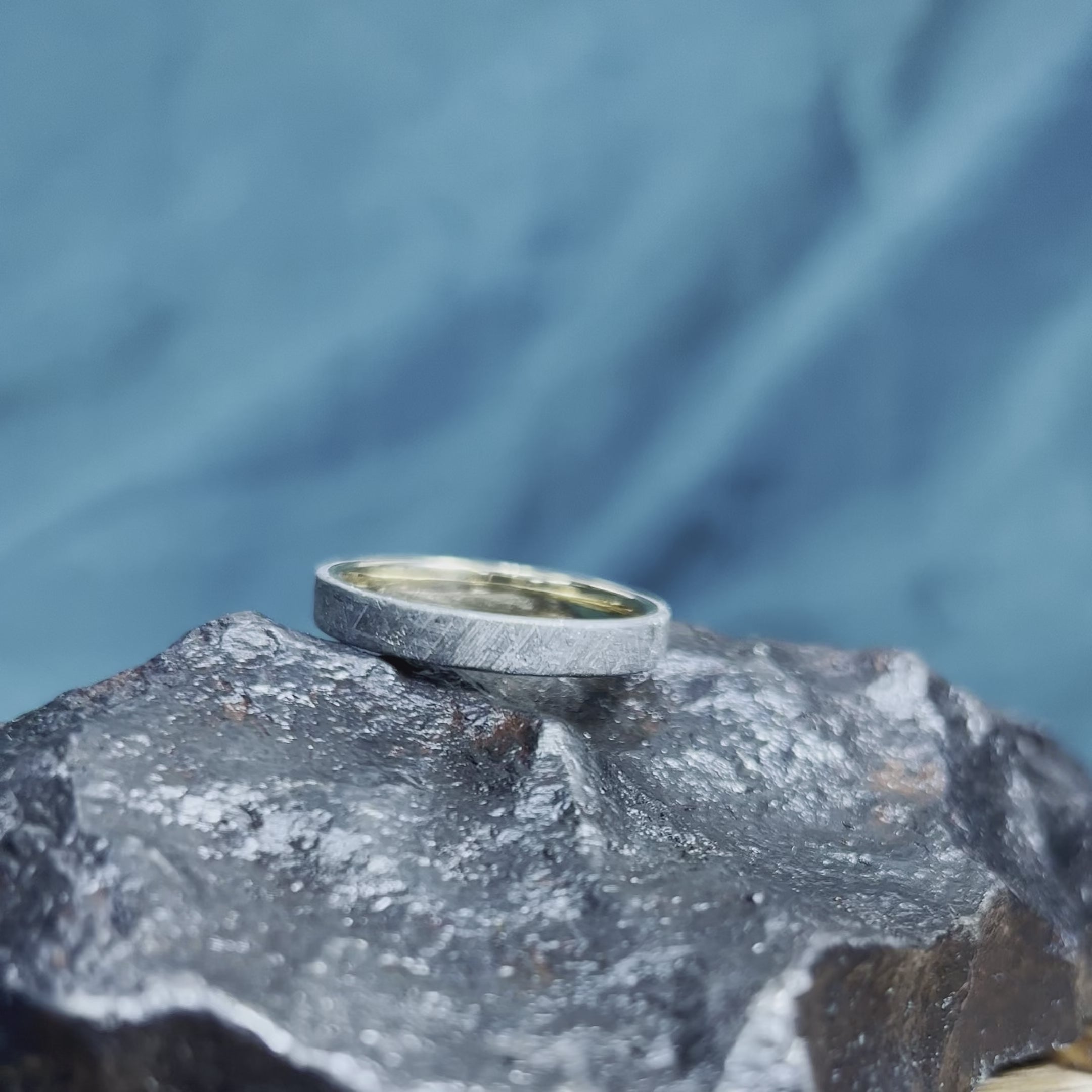Solid Gold Wedding Band Overlaid With Gibeon Meteorite