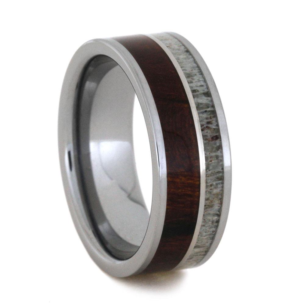 Tungsten Ring With Deer Antler, Ironwood And Titanium, Size 8.75-RS9202 - Jewelry by Johan