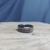 Wood & Black Ceramic Wedding Band With Rose Gold Pinstripe