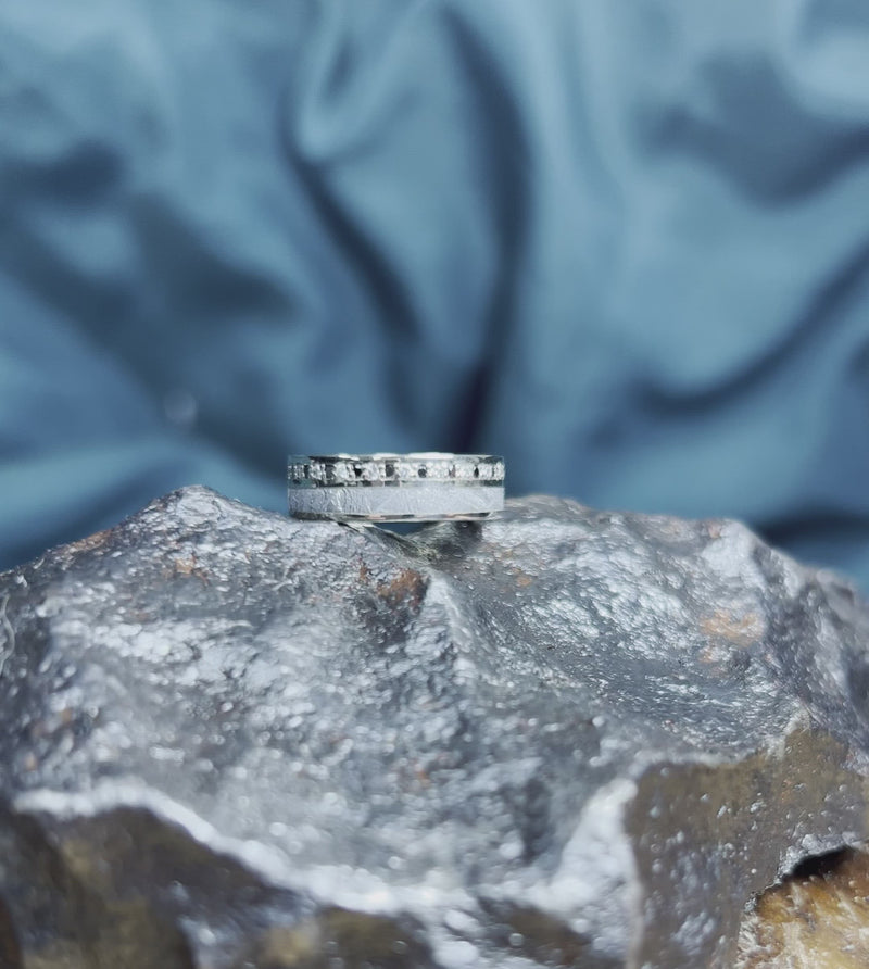 Diamond Eternity Wedding Band with Meteorite in Solid Gold