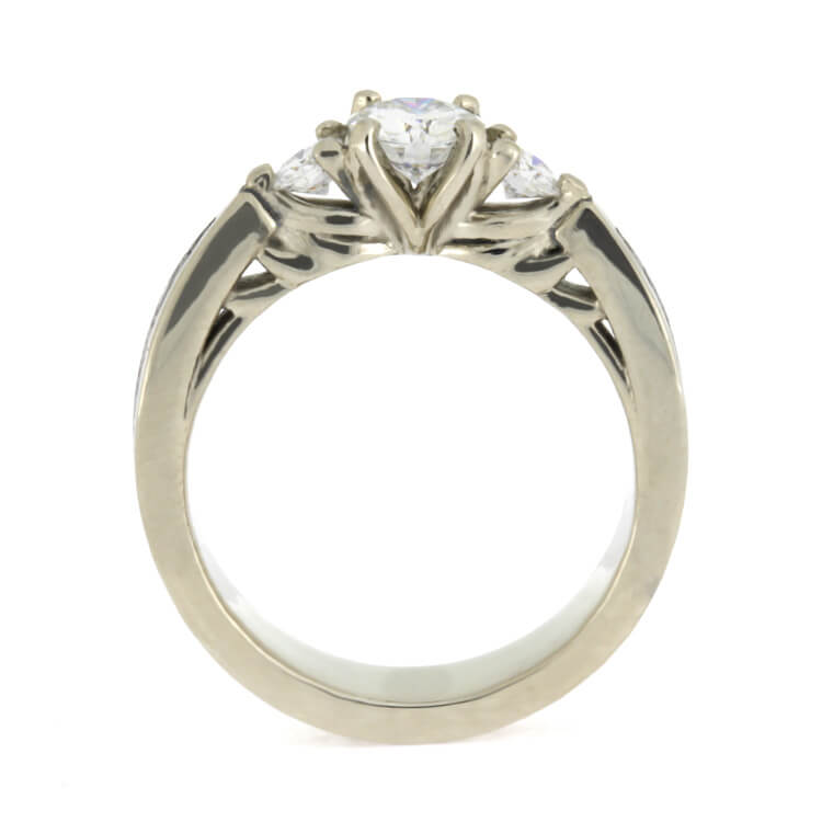 Three Stone White Gold Engagement Ring With Dinosaur Bone-2555 - Jewelry by Johan