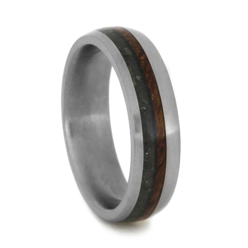 Titanium Ring with Crushed Green Sea Glass and Mesquite Burl-2002 - Jewelry by Johan