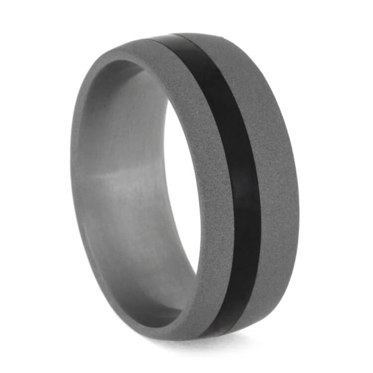 Sandblasted Titanium Ring With Ebony Wood Pinstripe-3634 - Jewelry by Johan