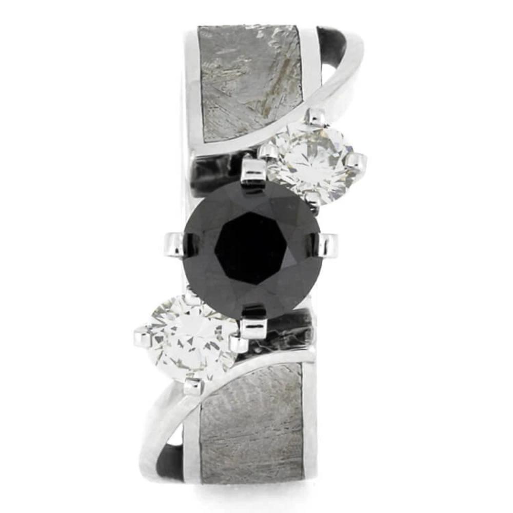 Black Diamond Platinum Engagement Ring With Meteorite-2378 - Jewelry by Johan