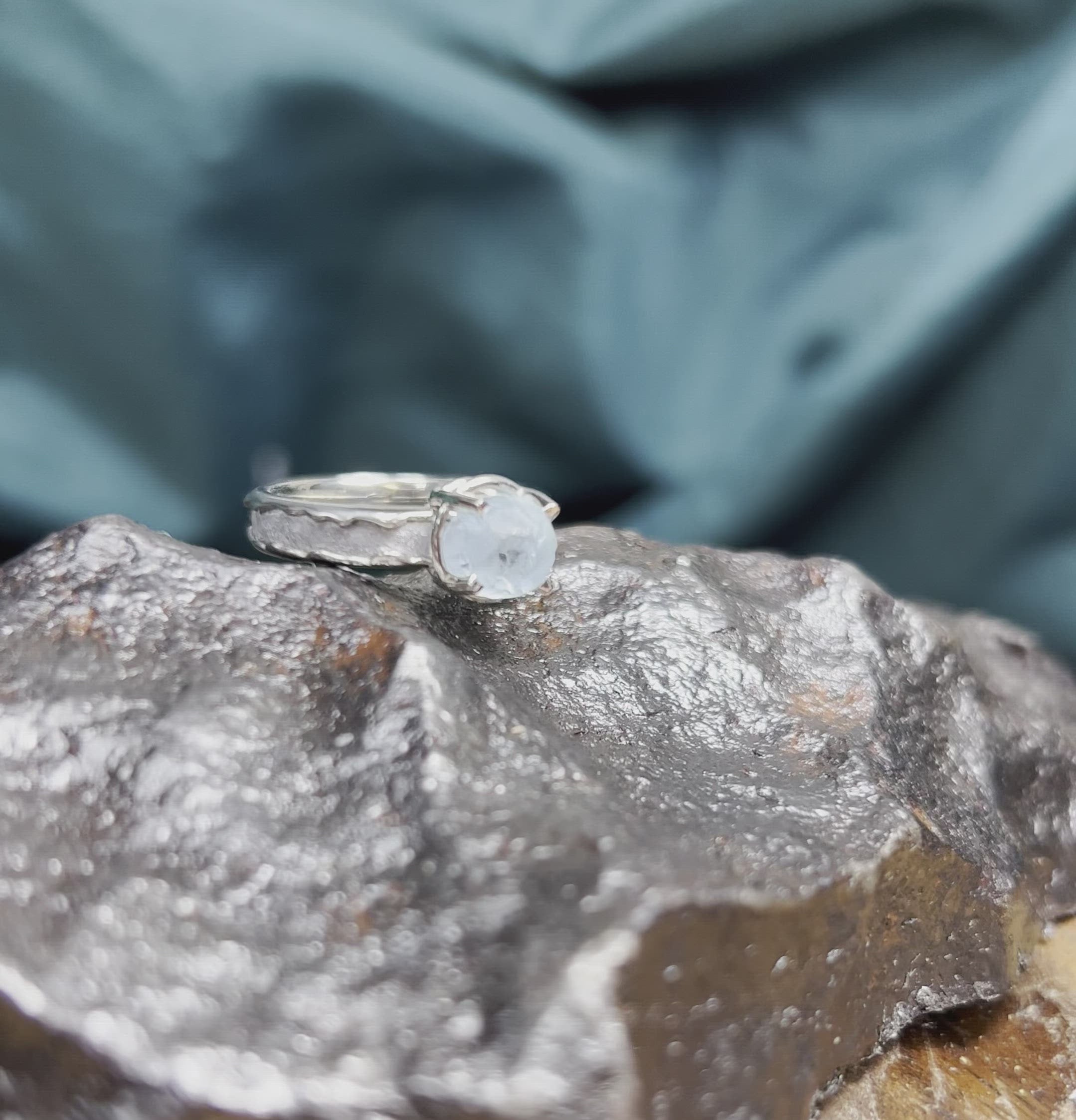 Rough Aquamarine Engagement Ring With Meteorite