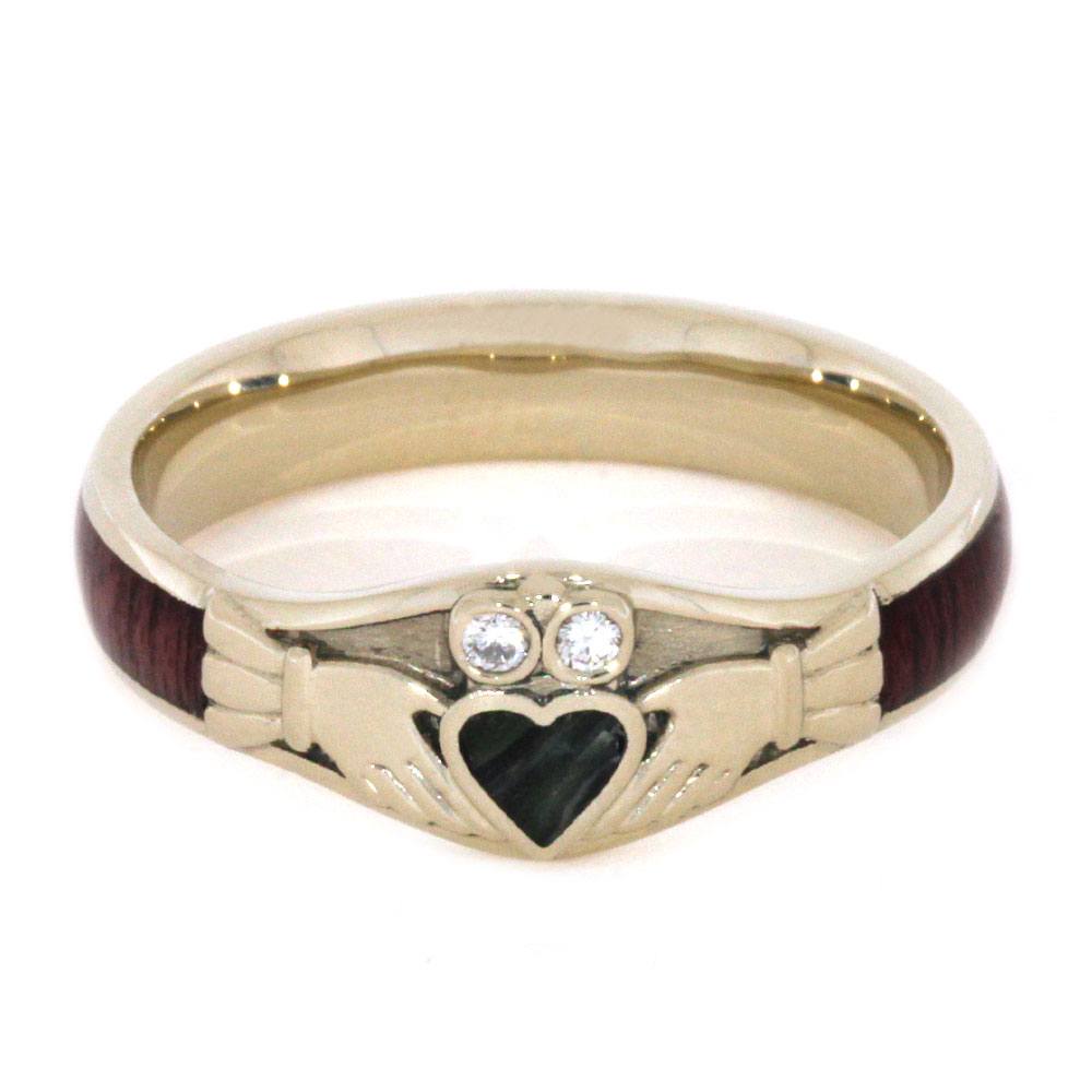 Claddagh Engagement Ring with Jade Heart, Diamonds and Wood-2804 - Jewelry by Johan