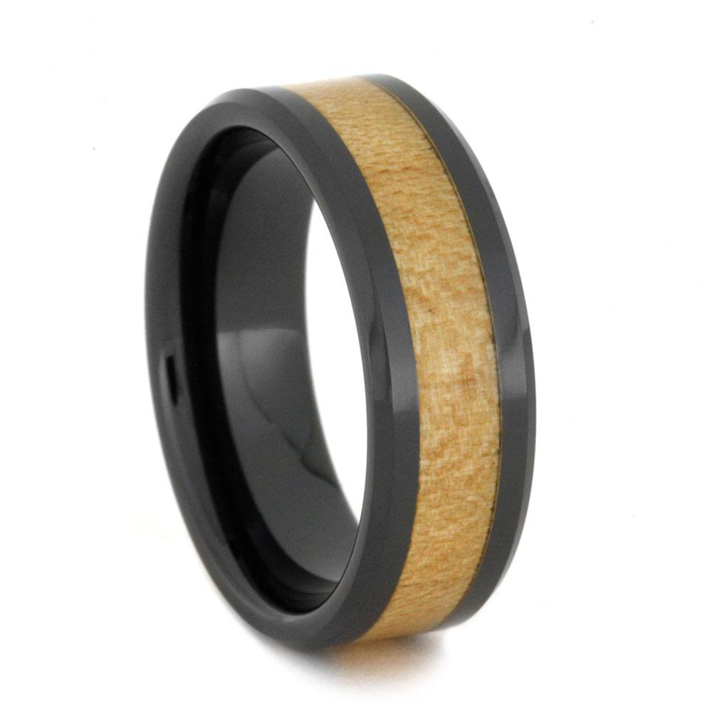 Black Ceramic Wedding Band For Men With Maple Wood, Size 11.25-RS9140 - Jewelry by Johan