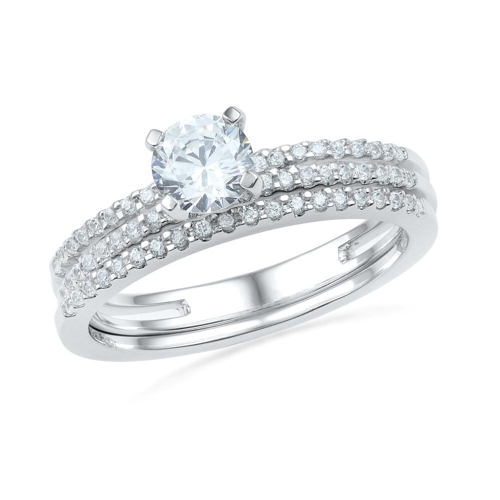 Sterling Silver Diamond Bridal Ring Set-SHRB027473-SS - Jewelry by Johan