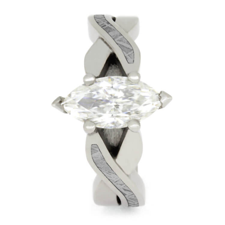 Marquise Diamond Engagement Ring With Meteorite Inlays, Platinum Ring-2683 - Jewelry by Johan