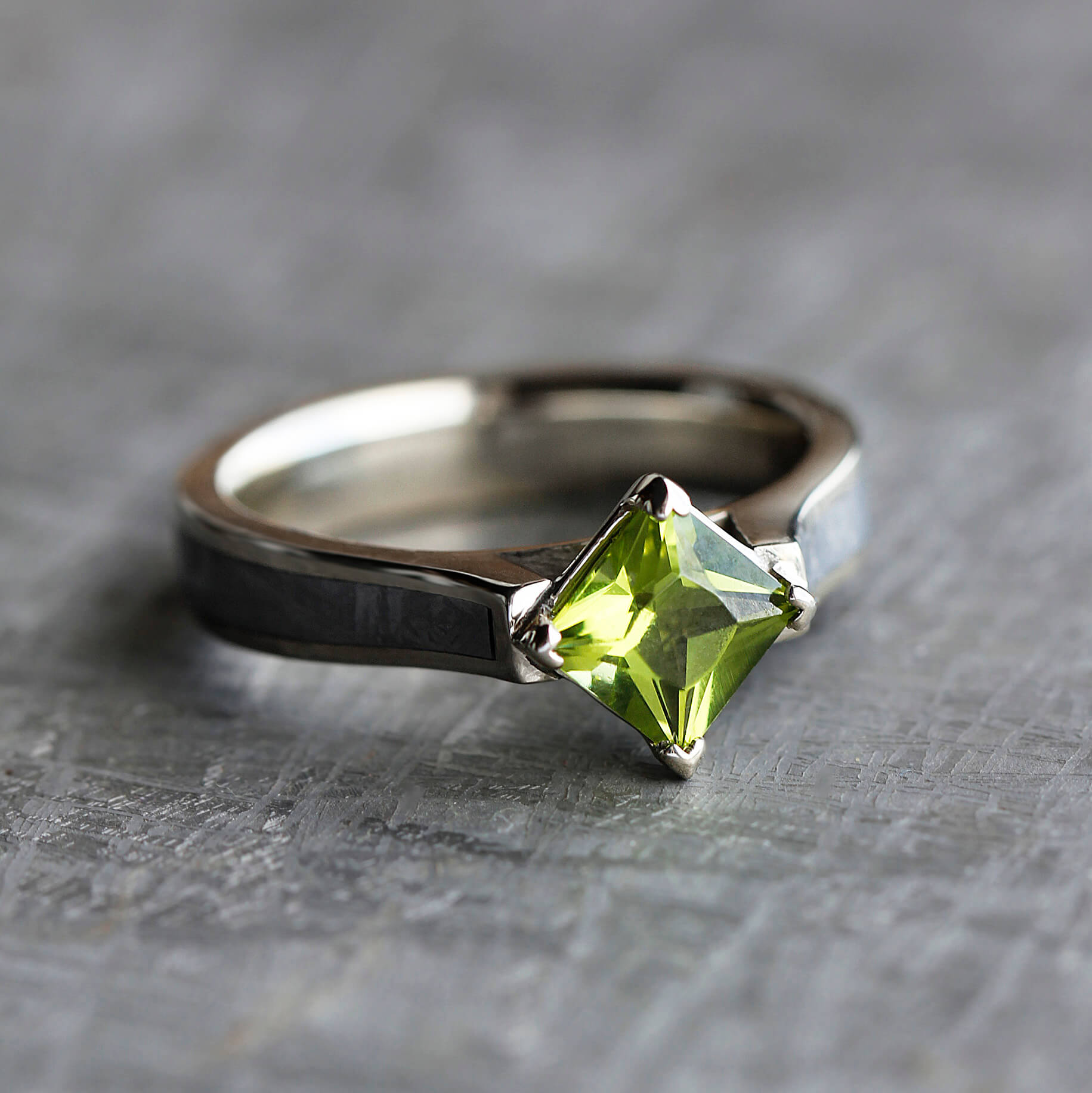 Peridot Engagement Ring, Meteorite Gemstone Ring In White Gold-3362 - Jewelry by Johan