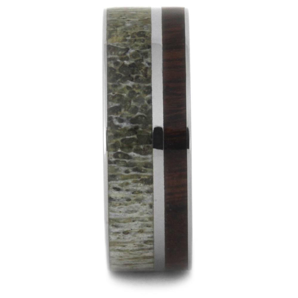 Manly Deer Antler Wedding Band With Ironwood In Titanium-3499 - Jewelry by Johan