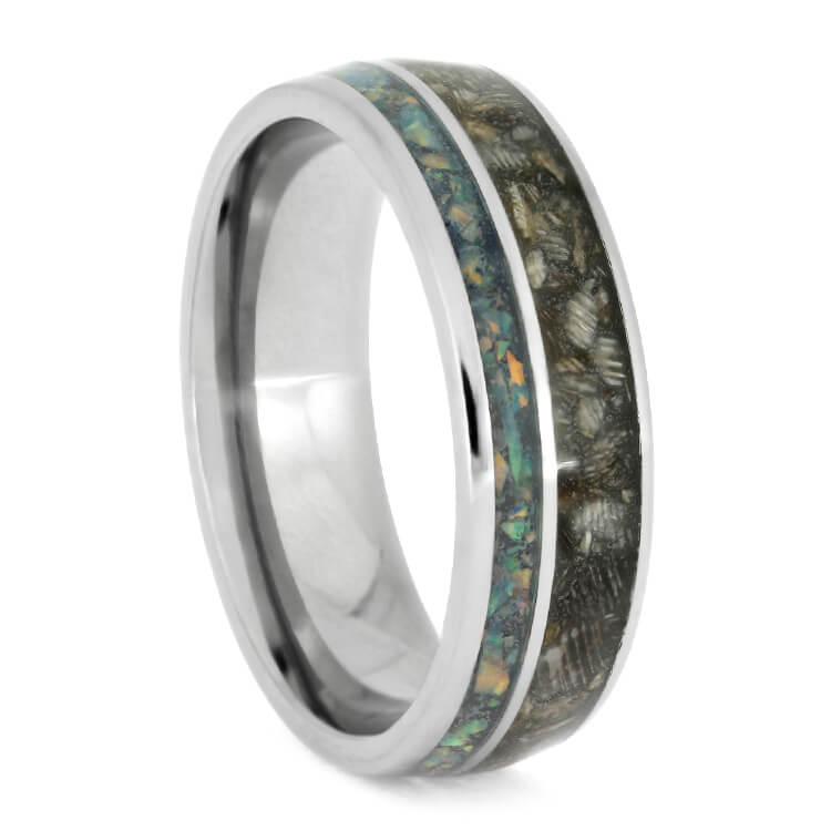 Horse Hoof Ring, Titanium Ring With Opal Inlay, Pet Memorial Jewelry-2724 - Jewelry by Johan