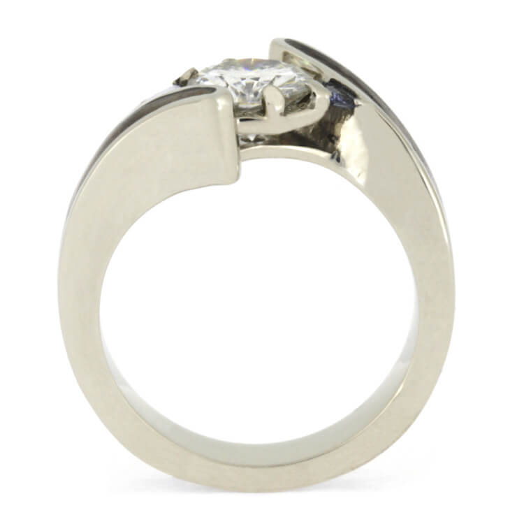 Moissanite Engagement Ring With Tanzanite Accents, Wood Ring in White Gold-2581 - Jewelry by Johan
