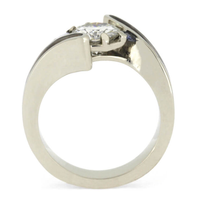 Moissanite Engagement Ring With Tanzanite Accents, Wood Ring in White Gold-2581 - Jewelry by Johan