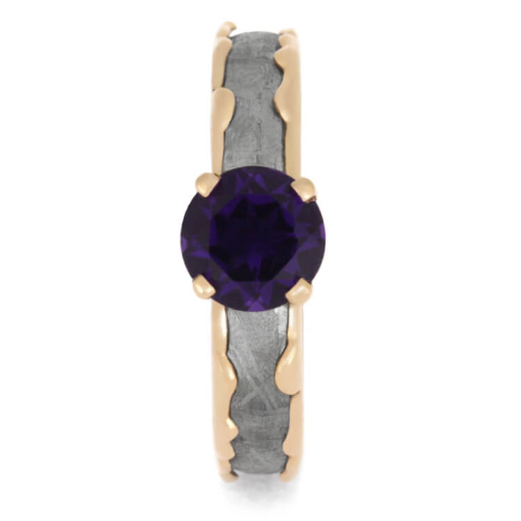 Amethyst Engagement Ring, Wavy Rose Gold Ring With Meteorite Inlay-2542 - Jewelry by Johan