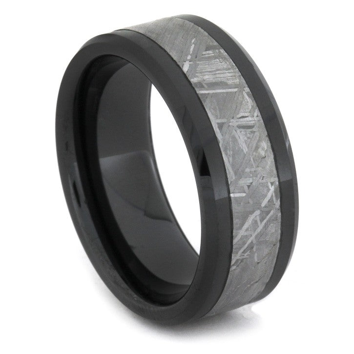 Black Diamond Meteorite Wedding Ring Set