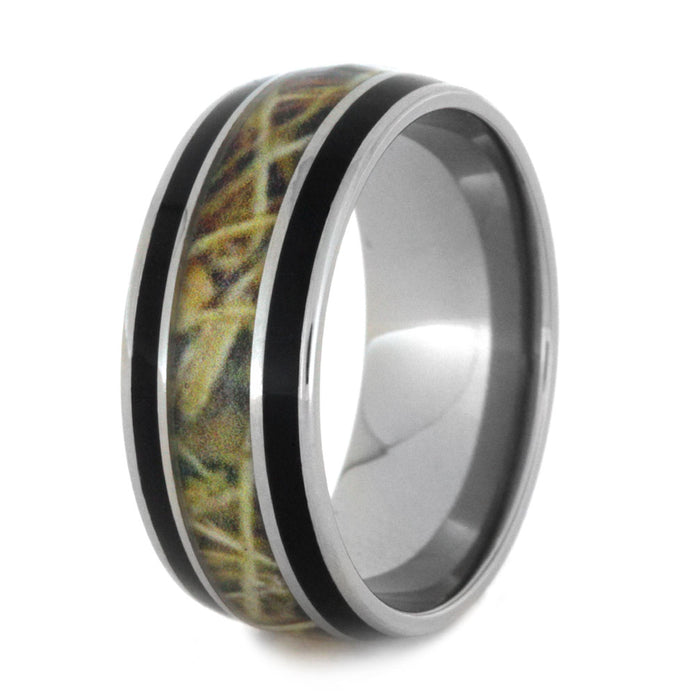 Titanium Wedding Band With Black Enamel And Camo Ring-3147 - Jewelry by Johan