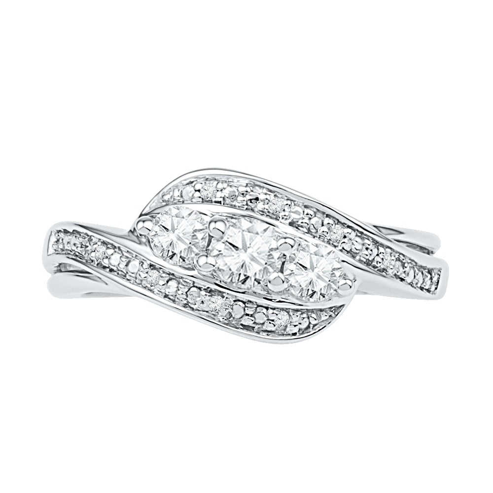White Gold Three Stone Diamond Engagement Ring-SHRT101024-10K - Jewelry by Johan