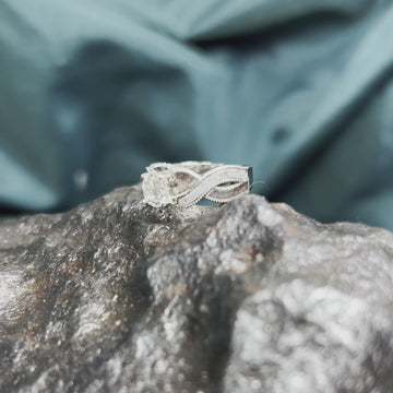 Meteorite and Dinosaur Bone Engagement Ring in White Gold