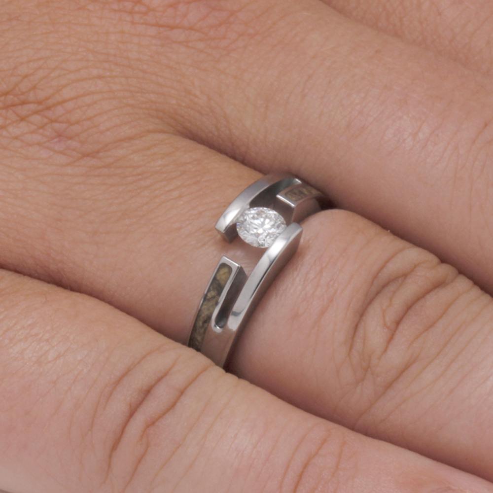 Diamond Tension Engagement Ring With Buckeye Burl-3444 - Jewelry by Johan