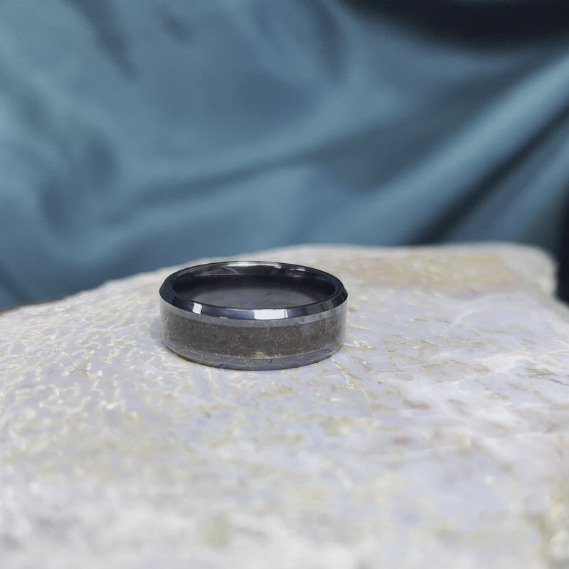 Dinosaur Fossil Black Ceramic Men's Wedding Band