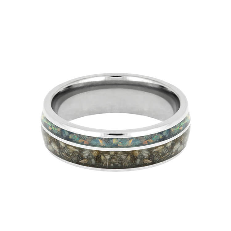 Horse Hoof Ring, Titanium Ring With Opal Inlay, Pet Memorial Jewelry-2724 - Jewelry by Johan