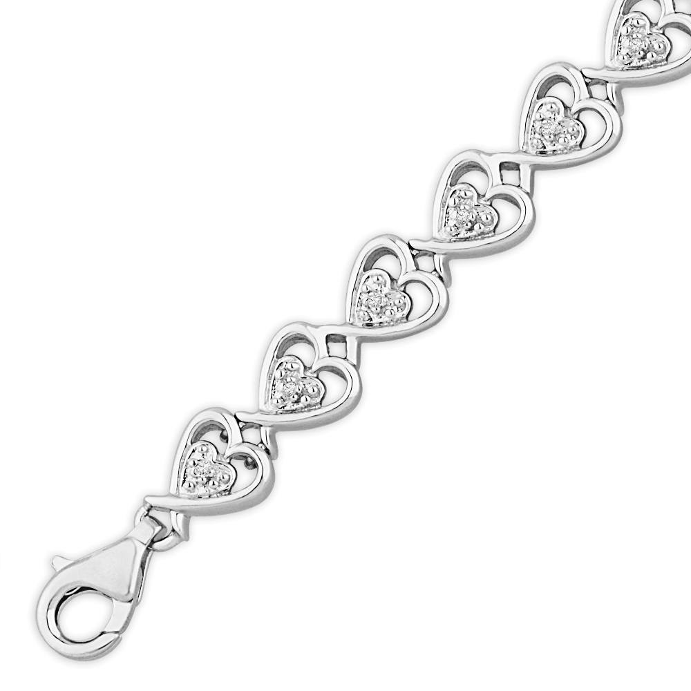 Interlocking Diamond Heart Bracelet, Sterling Silver or Gold