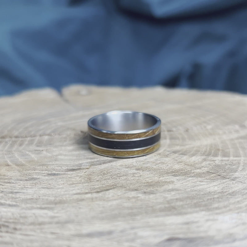 Men's Vinyl Record Ring with Whiskey Barrel Wood
