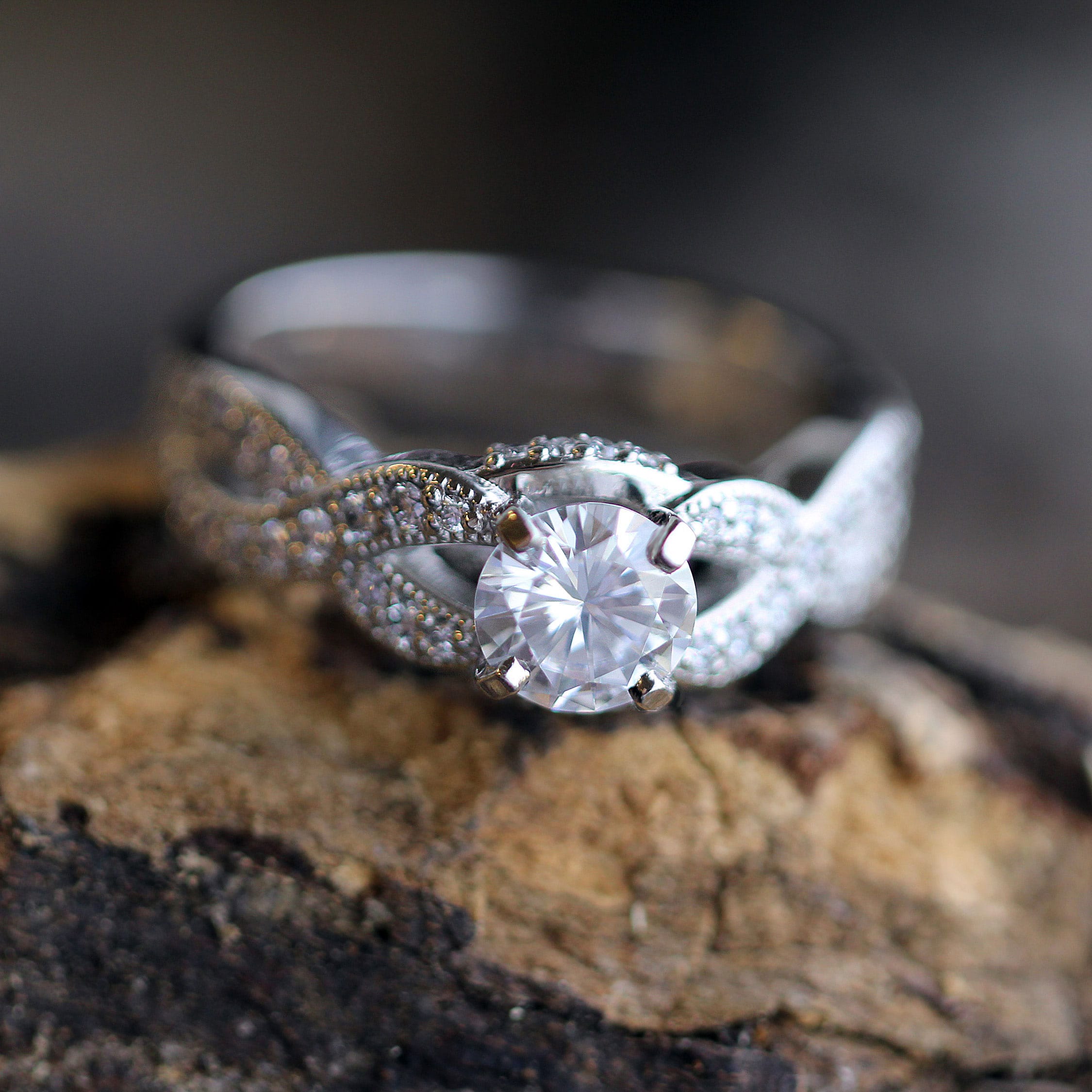 Moissanite Engagement Ring With Diamonds in Platinum-3671 - Jewelry by Johan