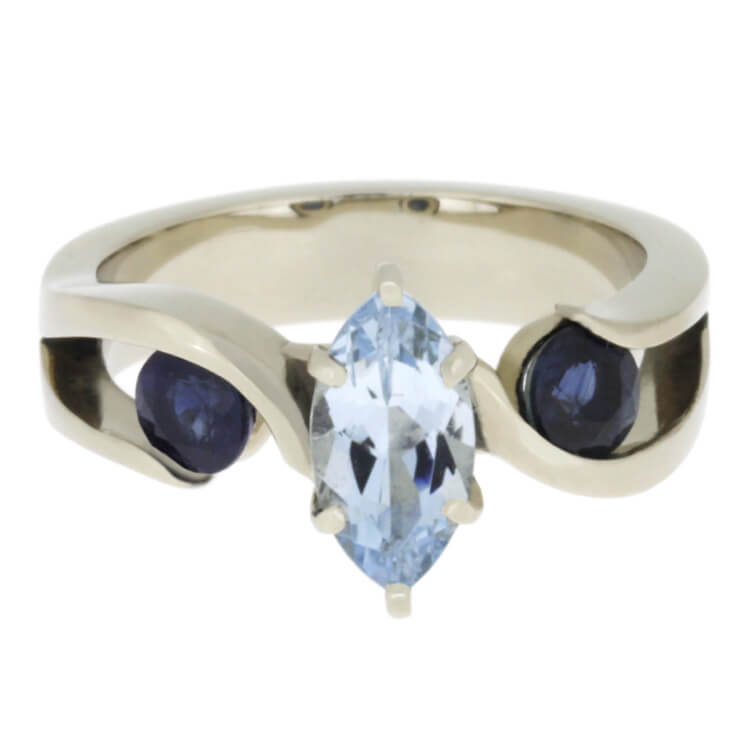 Marquise Cut Engagement Ring With Aquamarine and Blue Sapphires-2522 - Jewelry by Johan