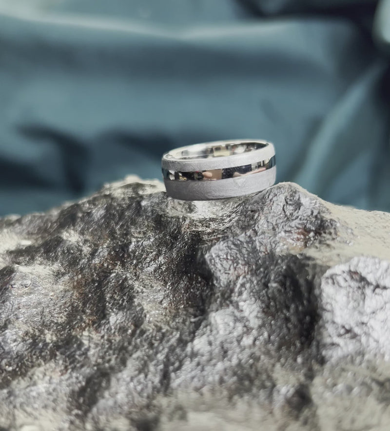 Men's Meteorite Wedding Band with Titanium Pinstripe