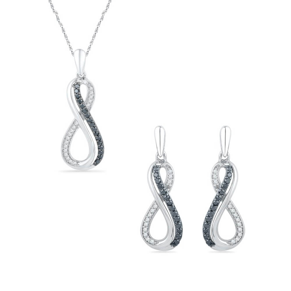 Black Diamond Infinity Earrings and Necklace Gift Set in Sterling Silver-SHGS3006 - Jewelry by Johan