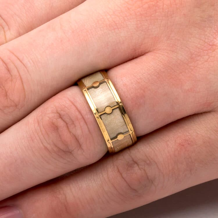 Drum Ring With Yellow Gold, Maple Wood Ring For Musicians-3809 - Jewelry by Johan