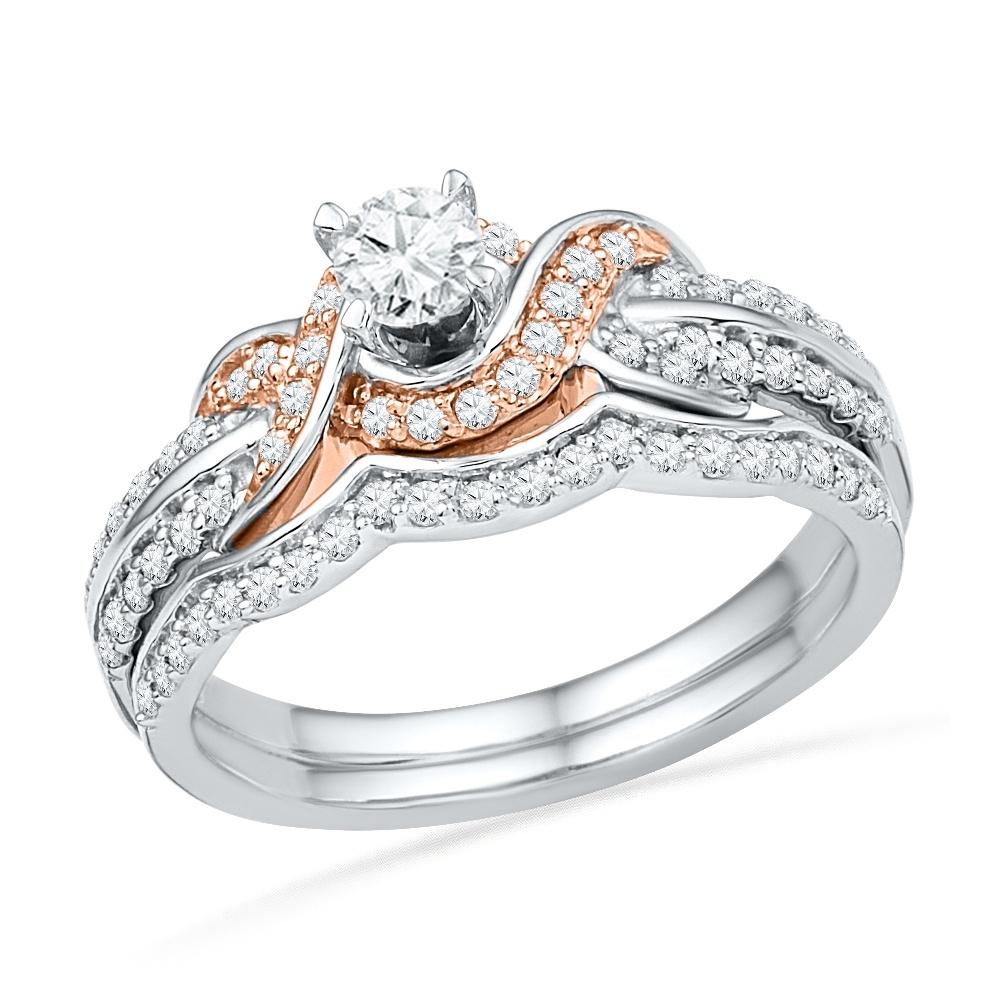 Sterling Silver and Rose Gold Diamond Solitaire Engagement Ring Set-SHRB018322-SS - Jewelry by Johan