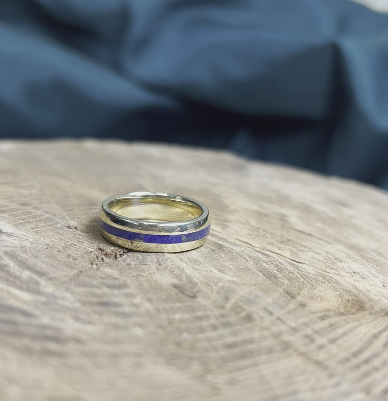 Solid Gold & Lapis Lazuli Wedding Band