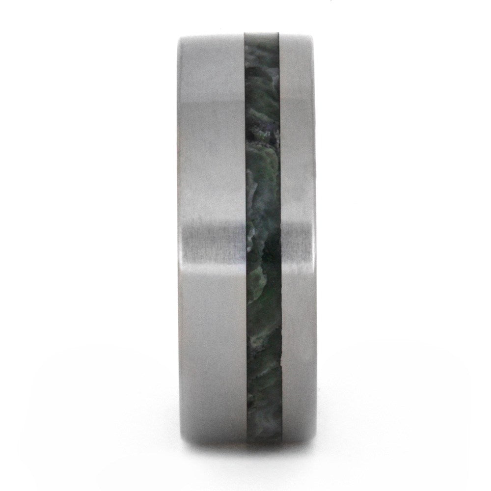 Jade Ring, Titanium Wedding Band with Wood Sleeve and Jade Inlay-3229 - Jewelry by Johan