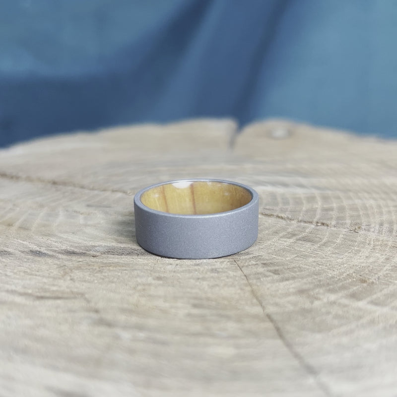 Bloodwood Wedding Band With Sandblasted Titanium Finish